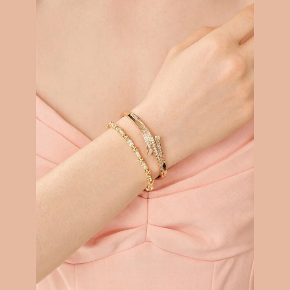 Gold Baguette Crystal Bangle & Tennis Bracelet Set